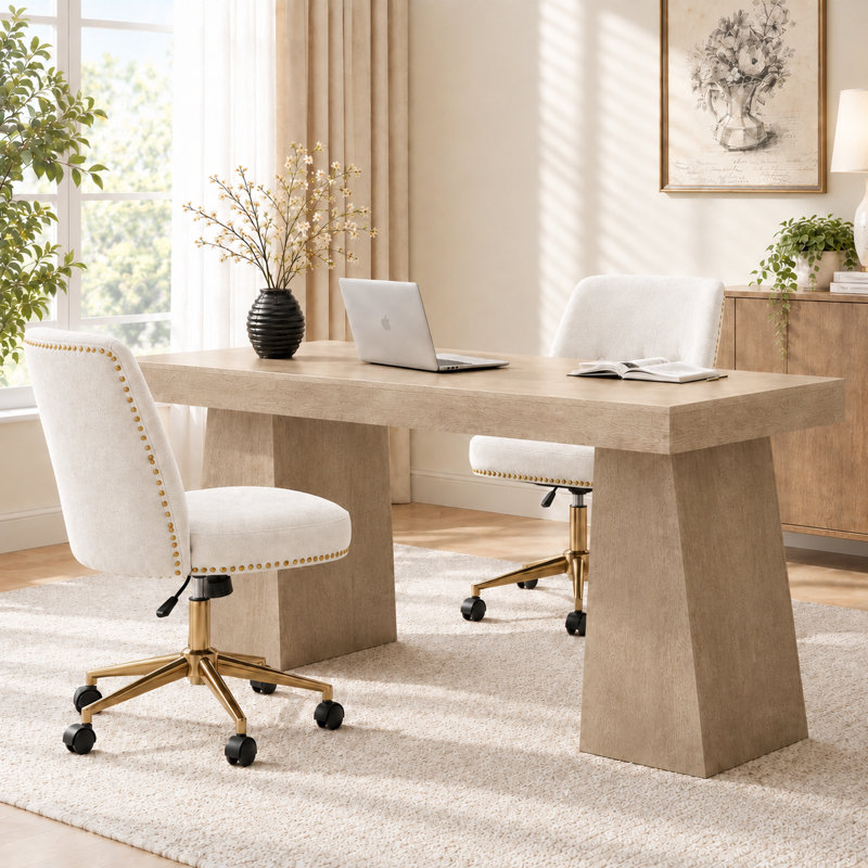 Ensemble de bureau de direction moderne avec 2 chaises de bureau pivotantes rembourrées, 3 pièces: bureau, 2 chaises, Green