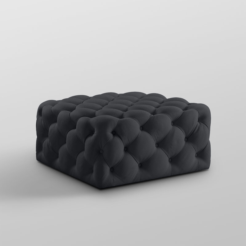 Madeline 33" Rolling Tufted Cocktail Ottoman, Linen  Black 