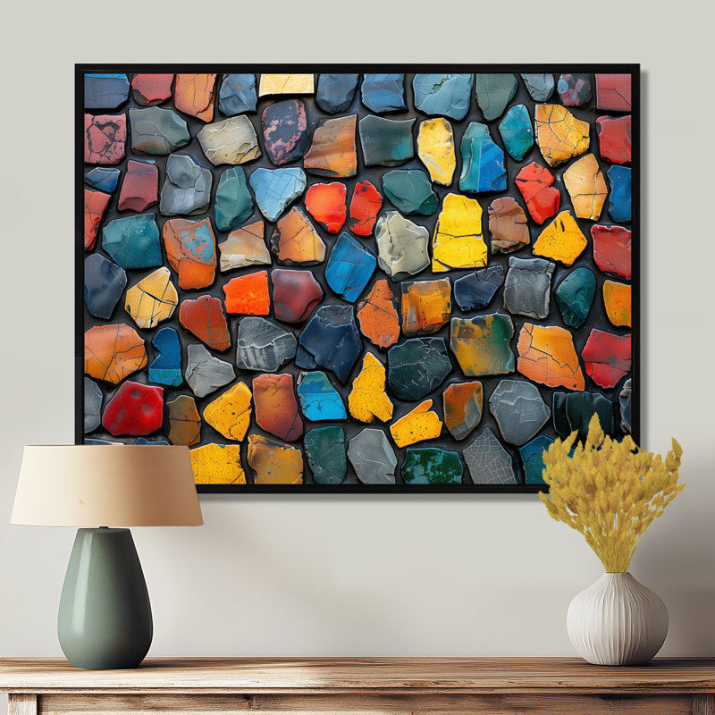 «Colorful Mosaic Tiles Beauty II - Boho Mosaic Decor», reproduction d'art mural, Cadre flottant noir, H 30 po x l 40 po