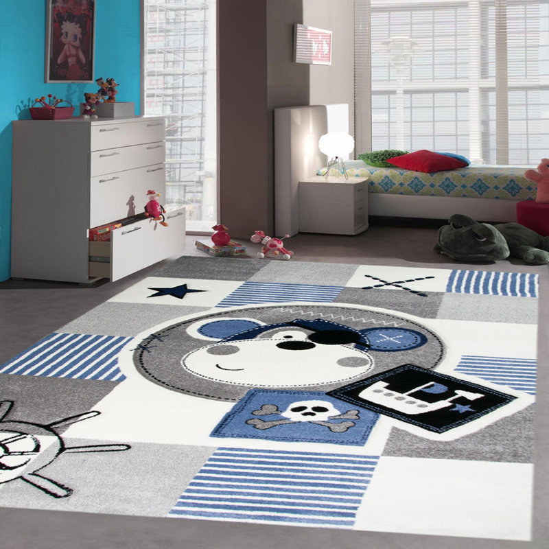 Harton Monkey Pirate Machine Woven Blue/Grey Rug, Rectangular 140 x 200cm