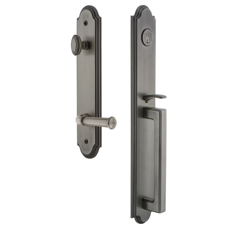 Arc Handleset with Single Cylinder Deadbolt and Georgetown Door Lever and Rosette, Antique Pewter, 2.375", Right