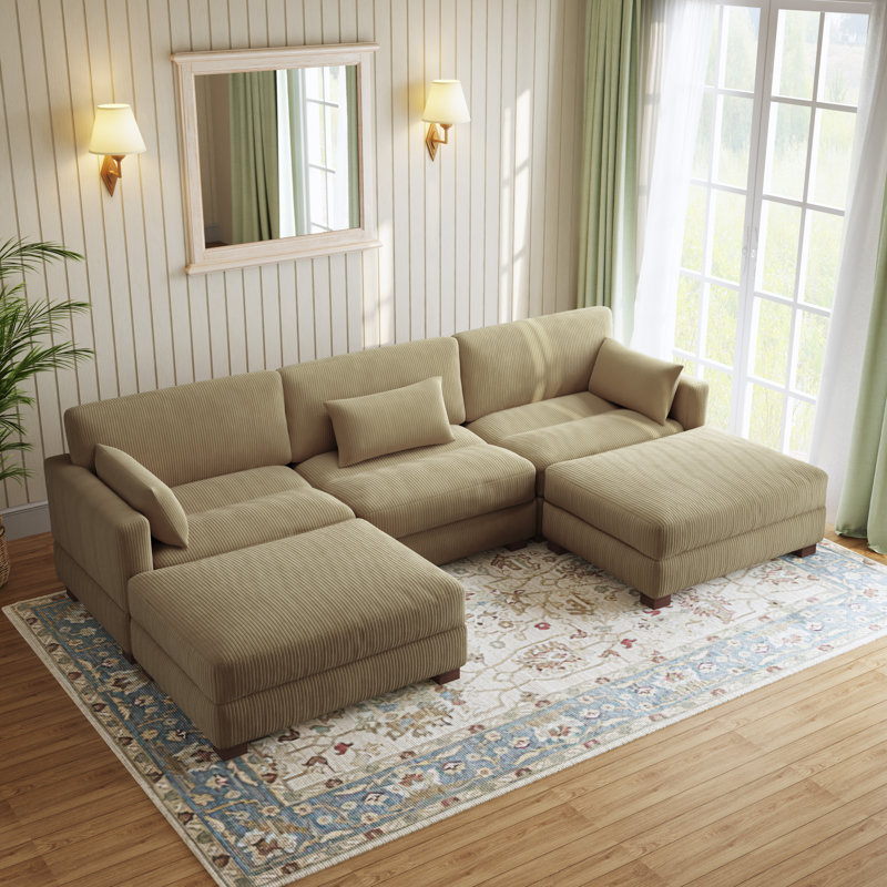 Canapé modulaire en velours côtelé Maelina , Velours côtelé Carmel, H 30,7 po x l 123,6 po x P 68,1 po