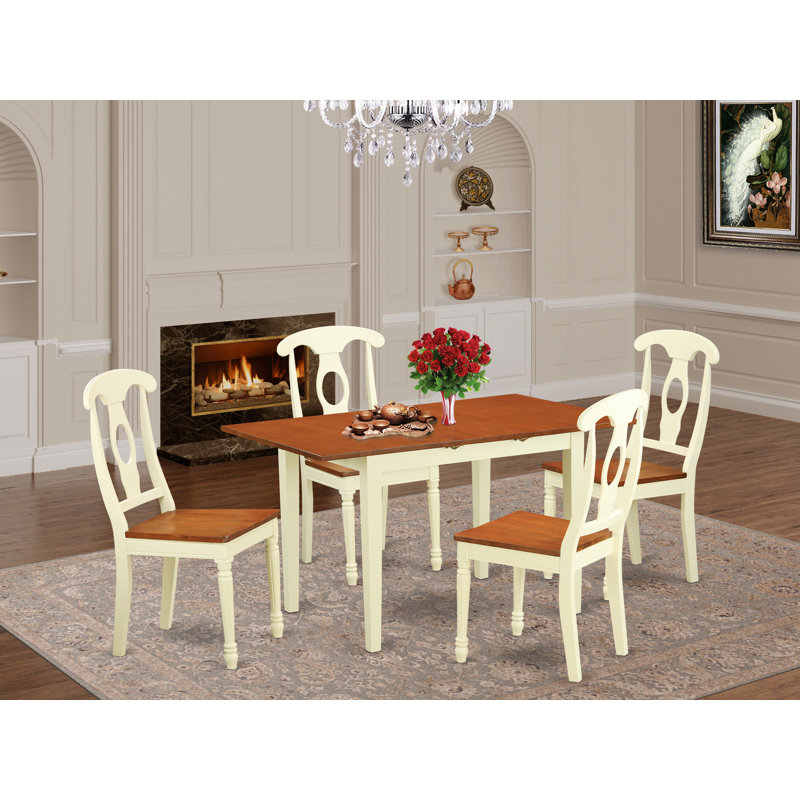 5 Piece Dining Room Furniture Set Includes a Rectangle Wooden Table with Butterfly Leaf and 4 Kitchen Dining Chairs, Buttermilk & Cherry
