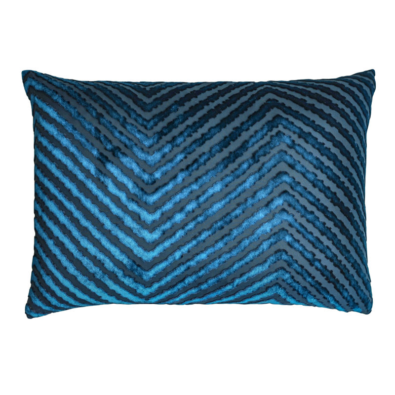 Chevron Velvet Rectangular Pillow Cover & Insert, Rectangle 14"H x 20"W, Cobalt Black
