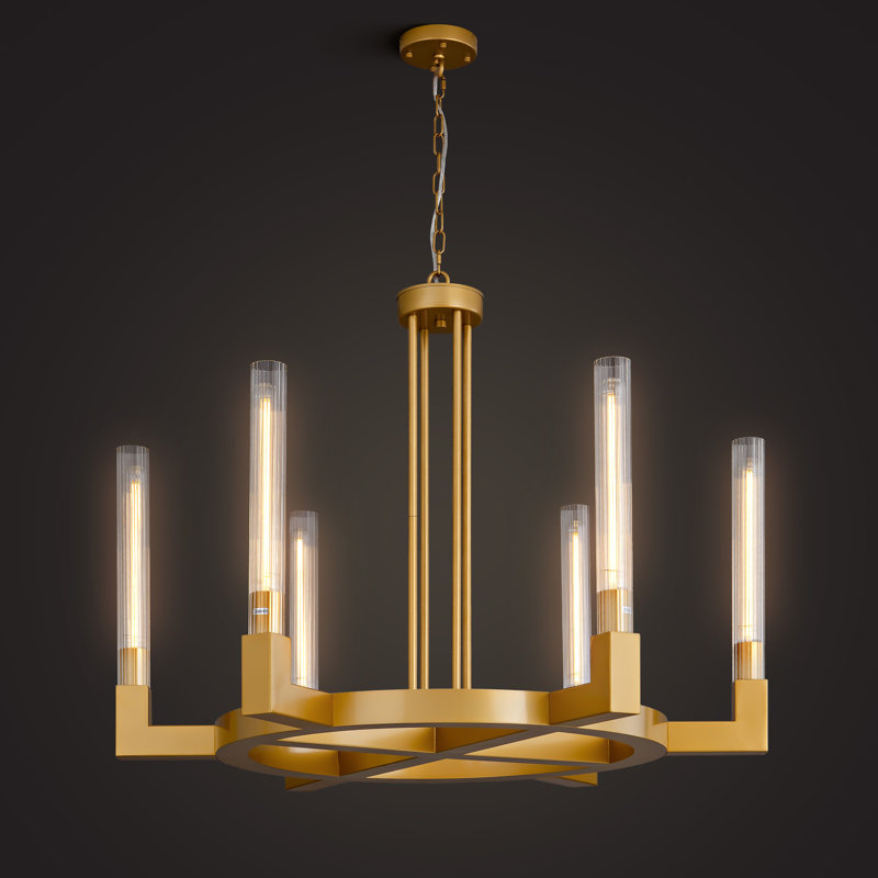 Krystaline 35"D Luxury Round Height Adjustable Black/Gold Wagon Wheel Chandelier(Bulbs Included), Brass