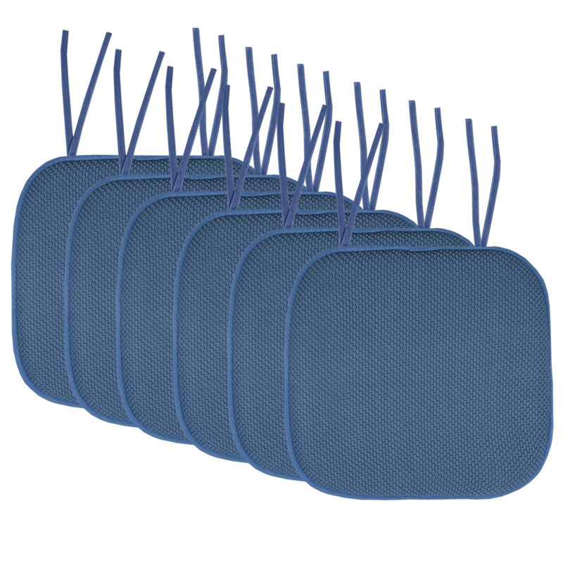 Honeycomb Memory Foam Non-Slip 16" x 16" Chair Cushion Pad with Ties, Blue, 12