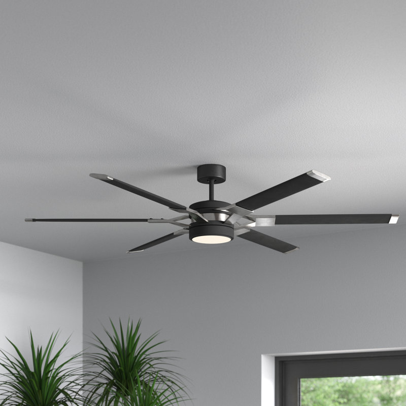 Ceiling Fan with LED Lights, Midnight Black/Brushed Steel with Black Blades, 96 inches