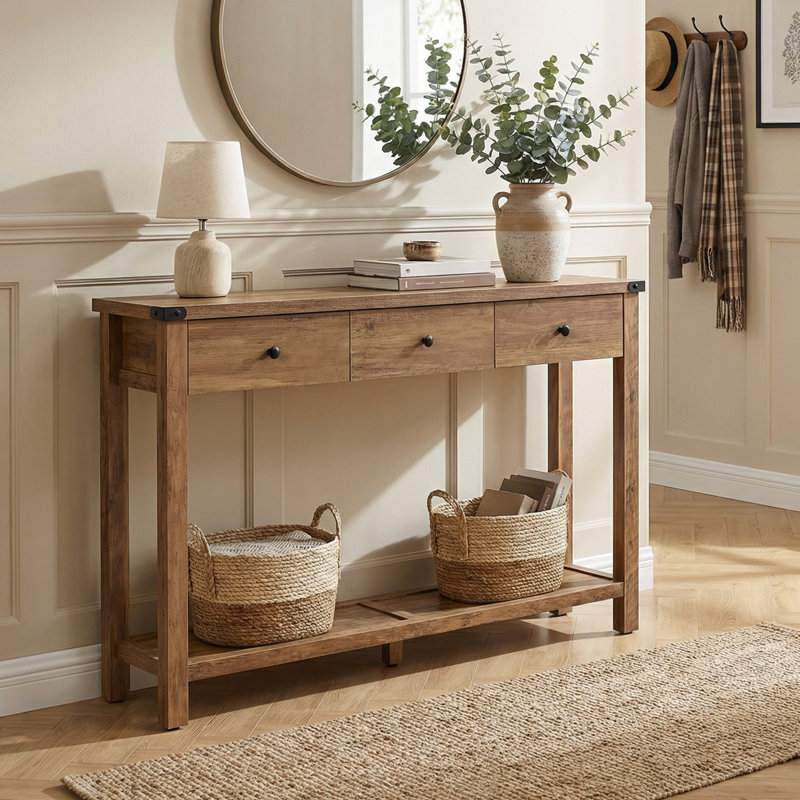 Console Sahaï avec 3 tiroirs, Brun miel, H 30,3 po x l 47,6 po x P 9,8 po