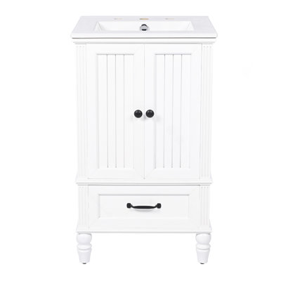 20" Bathroom Vanity With Sink, Bathroom Cabinet With Two Doors, Magnetic Door Stopper And  Adiustable Foot Pads, A Drawer, White