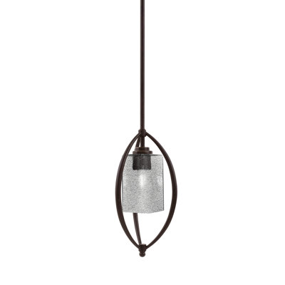Albreda Stem Hung Mini Pendant Shown In Dark Granite Finish With 3.5" Square Smoke Bubble Glass