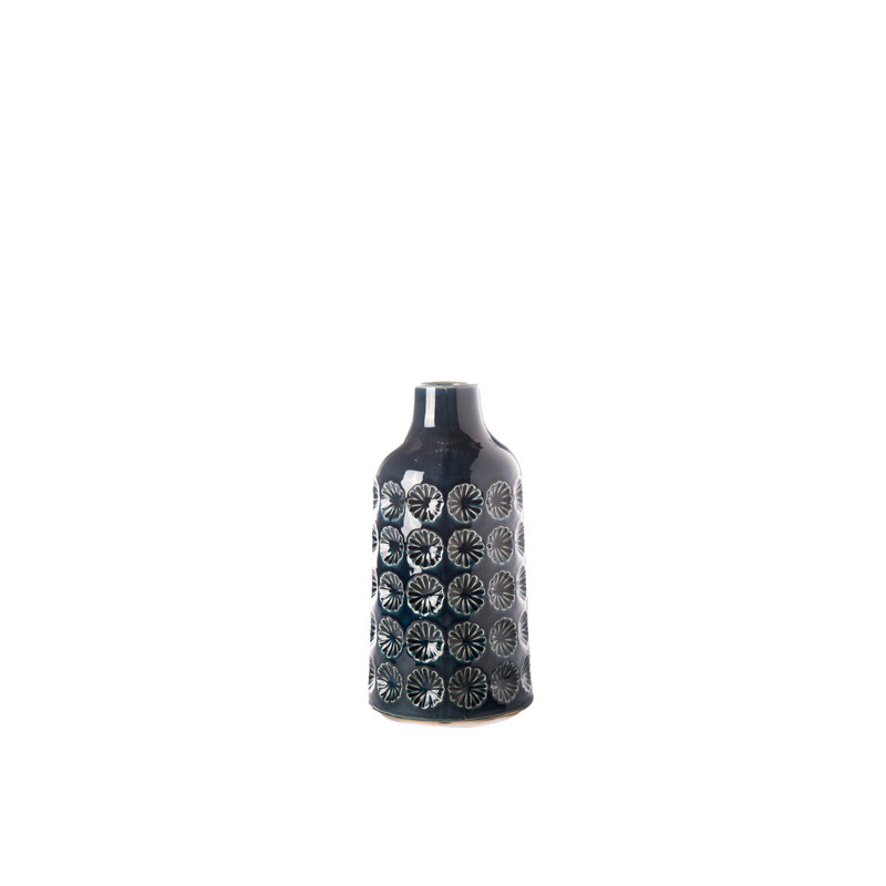 Vase en céramique avec bouche étroite, H 10,25 po x l 5,5 po x P 5,5 po, Bleu