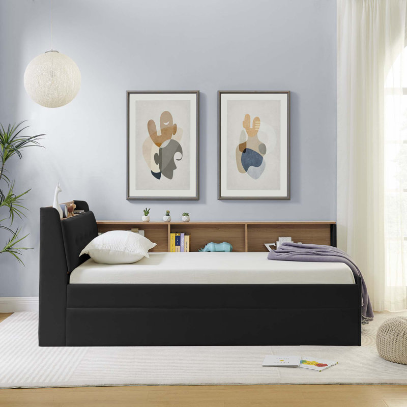 Multi-functional Daybed with Trundle Bed & LED Lights,Wireless Charging, Black