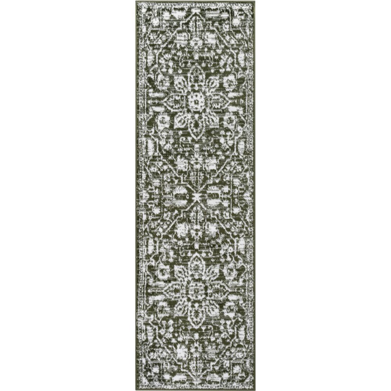 Dazzle Green/White Disa Vintage Medallion Soft Rug, Runner 67 x 220cm