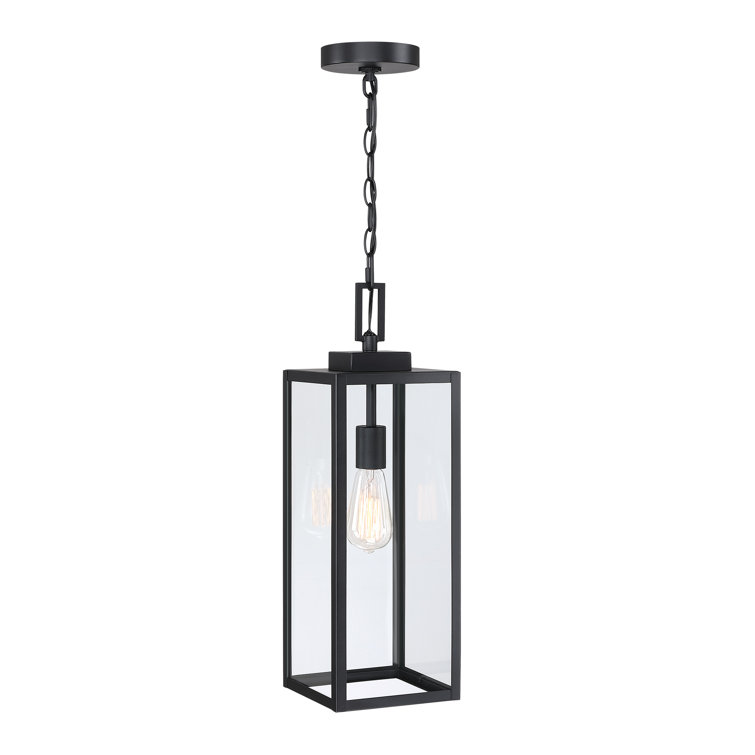1-Light Outdoor Hanging Lantern Pendant with Matte Black Finish
