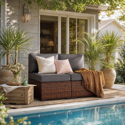 Ensemble de chaises d'extérieur sans accoudoirs modulaires 24 po, ensemble de 2 chaises en osier résistant aux intempéries avec coussin