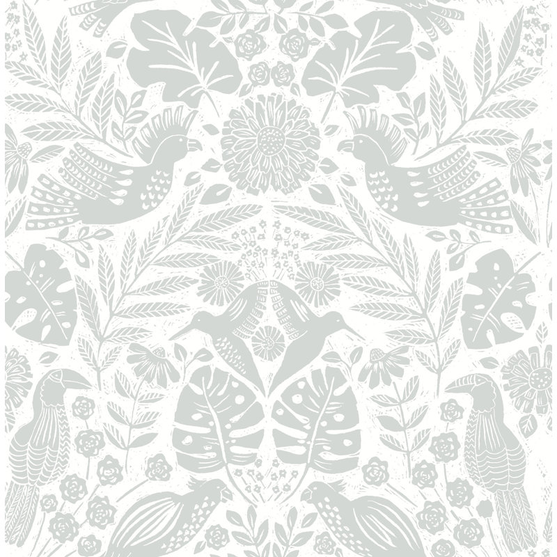 Nestle Floral Wallpaper Roll, Light Gray