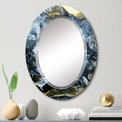 Nuage de marbre doré blanc et jaune IV - Miroir mural moderne ovale