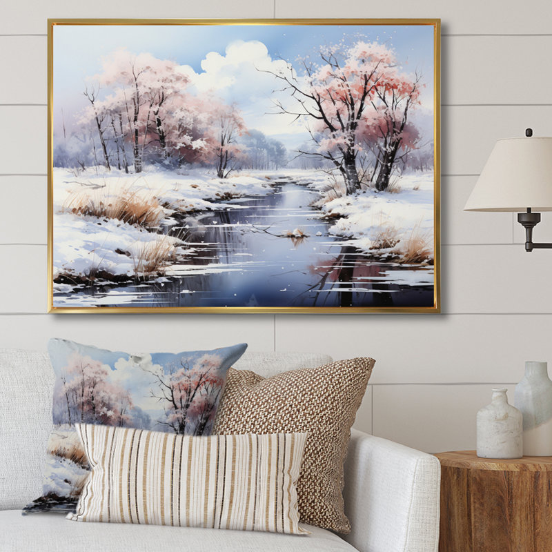 «Snow River Wonderland III», reproduction sur toile, H 16 po x l 32 po x P 1 po, Cadre flottant doré