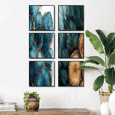 Agate, rivière de feuilles en bois - ensemble de 6 décorations murales florales