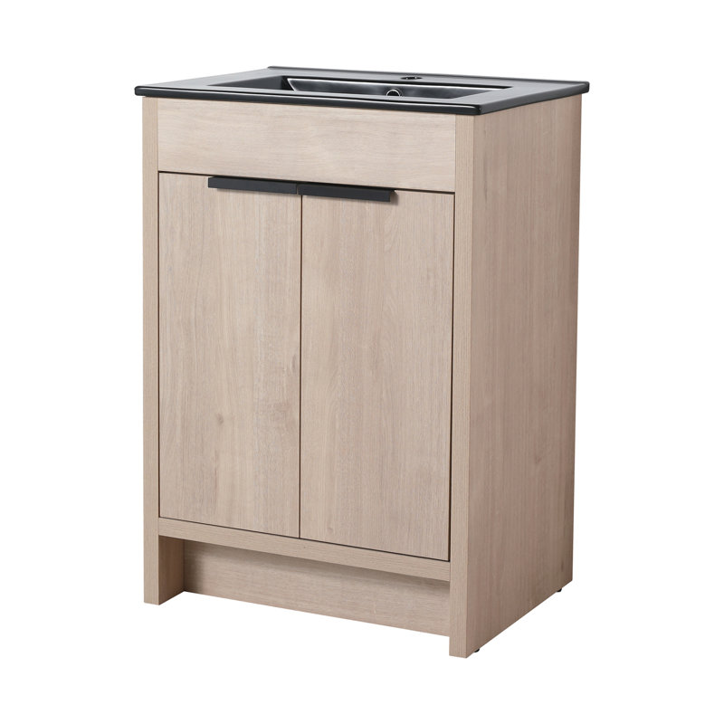 Meuble-lavabo autoportant de 24 po avec lavabo en céramique, Chêne clair uni