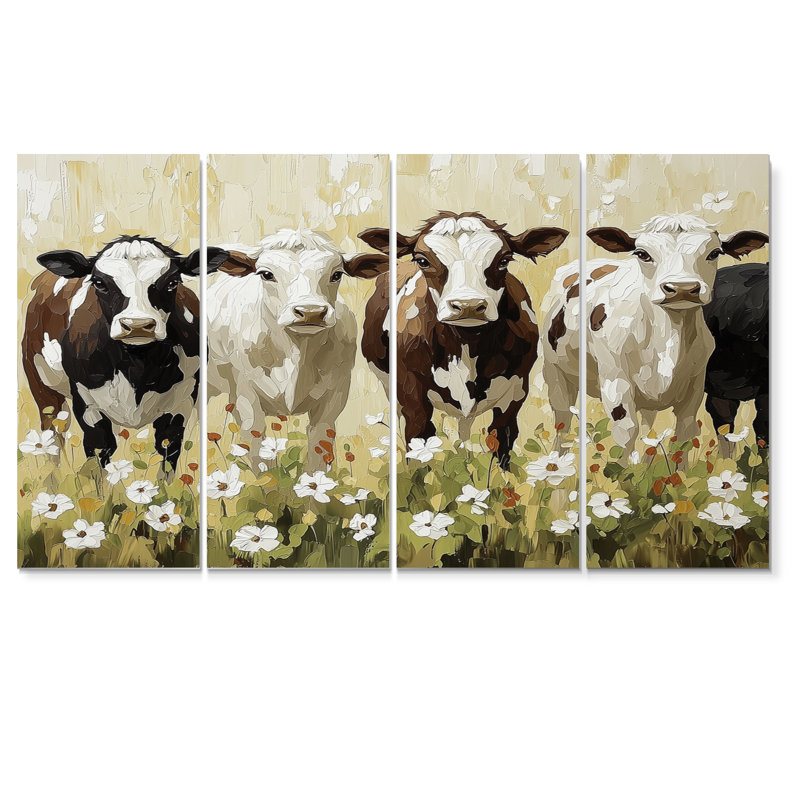 «Green and Brown Cow Grazing Farm Landscape II», ensemble d'art mural sur toile, H 28 po x l 48 po