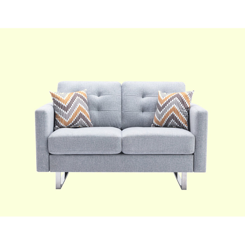 Dorthie 53.5" Square Arm Loveseat, Light Gray 100% Linen