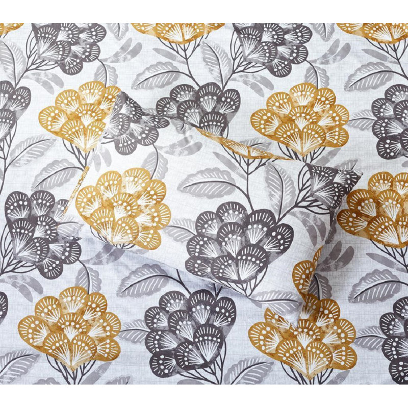 Duvet Cover Set with Pillowcases Cotton Rich Damask Pattern Bedding Soft Easy Care Wrinkle Resistant and Durable, Ochre
