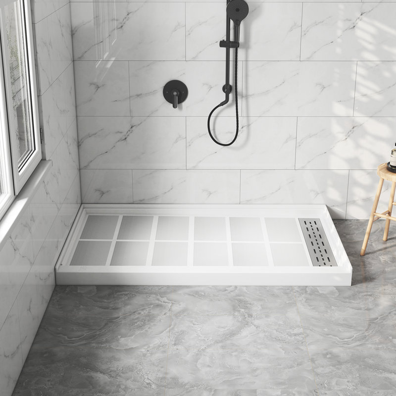 Base de plateau de douche à simple seuil SMC de taille 48/60 po x P 32/36 po avec ensemble de drain, antidérapant, Oui