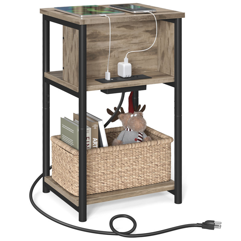 Table d'appoint avec station de charge, Brun chameau