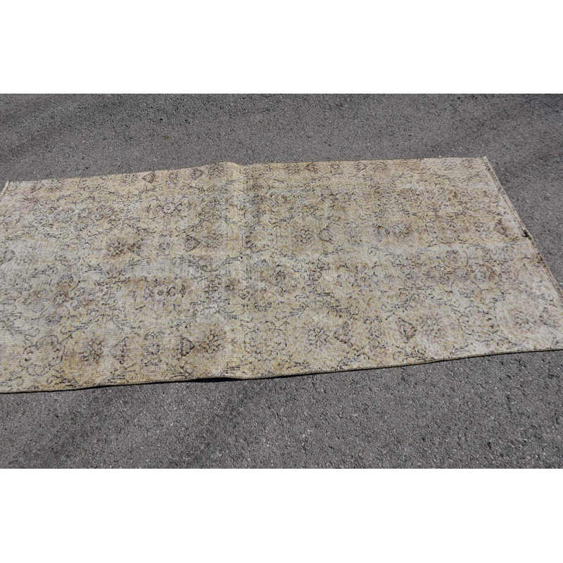 Tapis rétro, tapis 3,5 po x 7,4 pi, tapis géométrique, tapis turcs, tapis en laine, tapis bohème beige, tapis aztèque