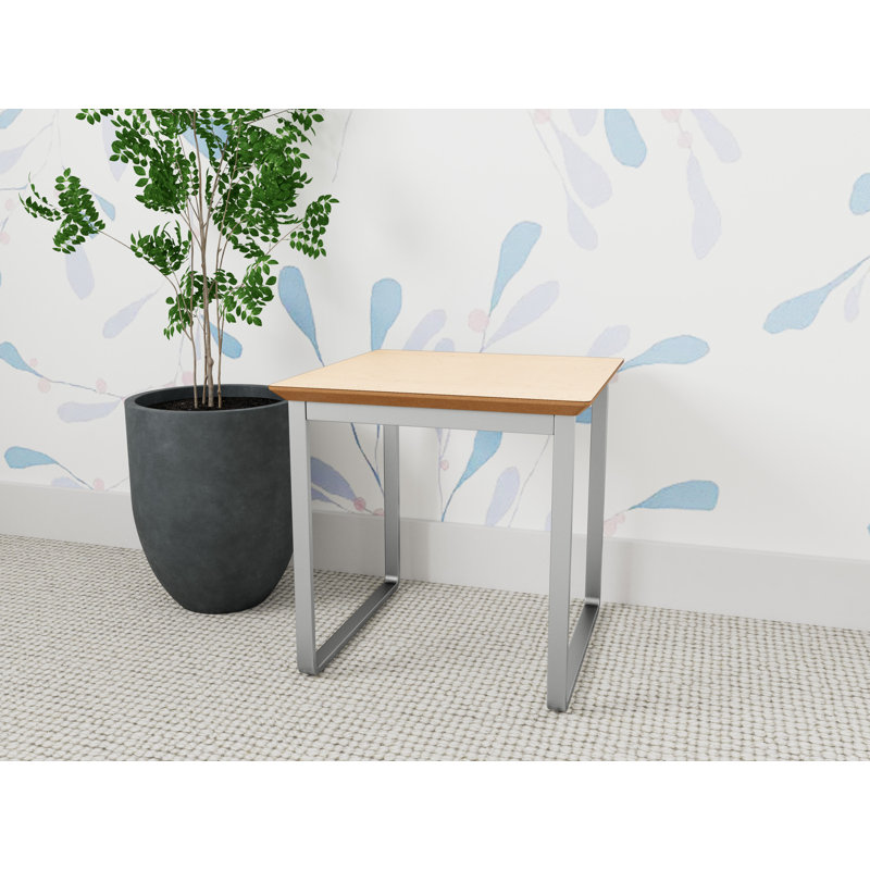 Gansett Waiting Reception End Table Metal Frame 20x20" High Pressure Laminate Top, Silver, Natural Maple
