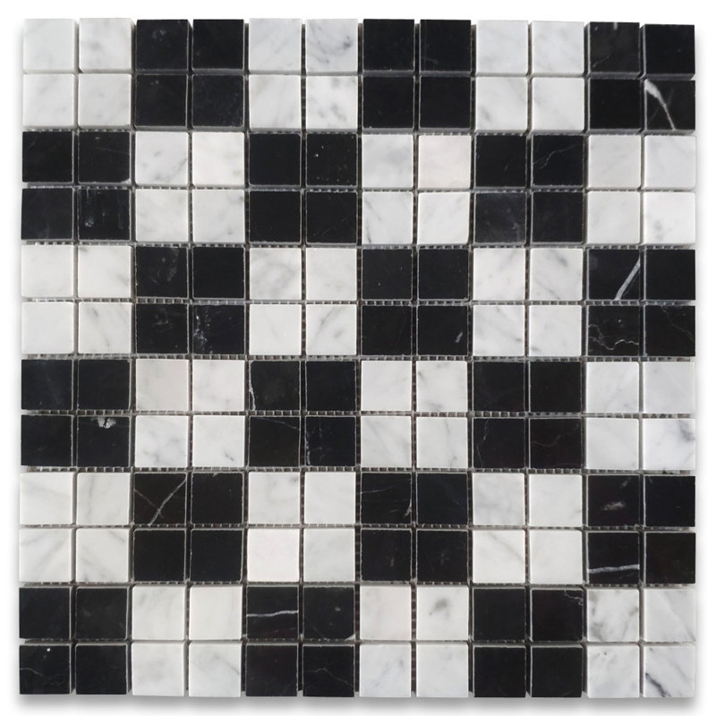 12" x 12" Marble Grid Mosaic Wall Tile, Gray/Black