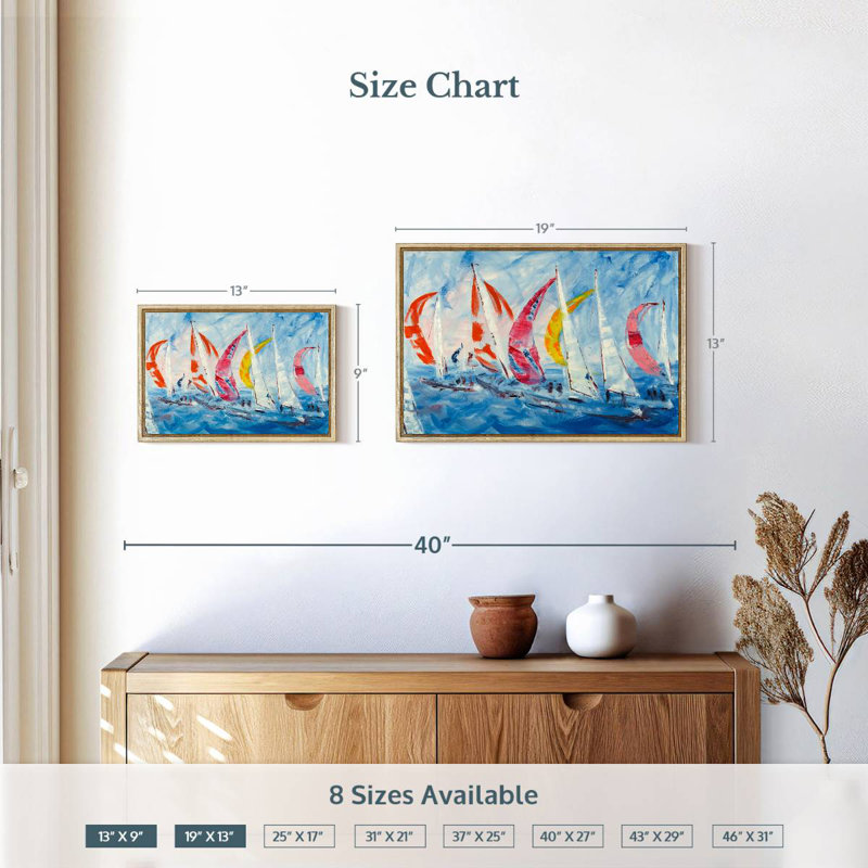 Sailing, 19" X 13", Floating Frame Natural Wood