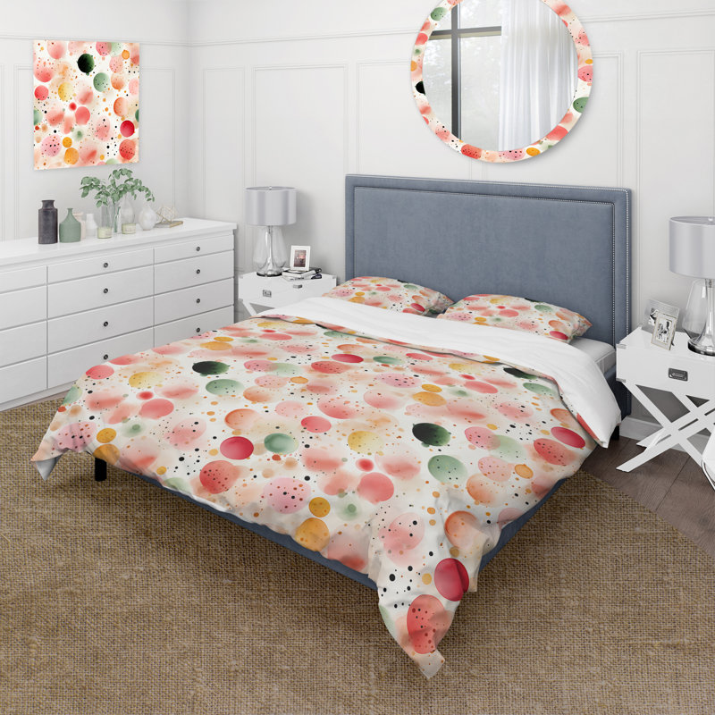 Ensemble de housse de couette Watercolor Nostalgic Poka Dot Harmony I, Housse de couette pour très grand lit et 2 très
