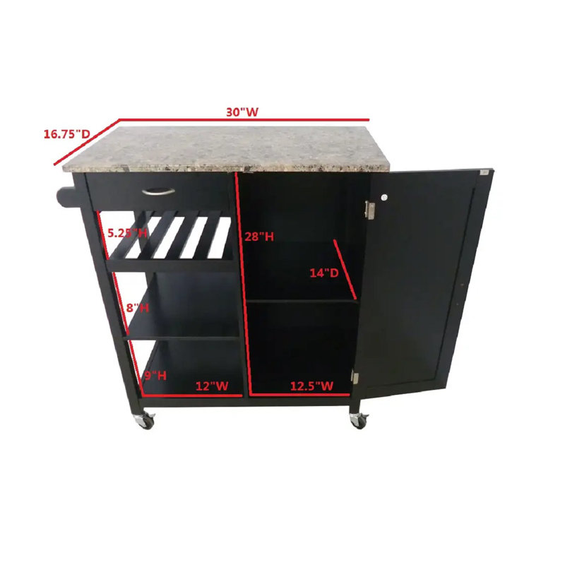 Marble Top Kitchen Cart, White