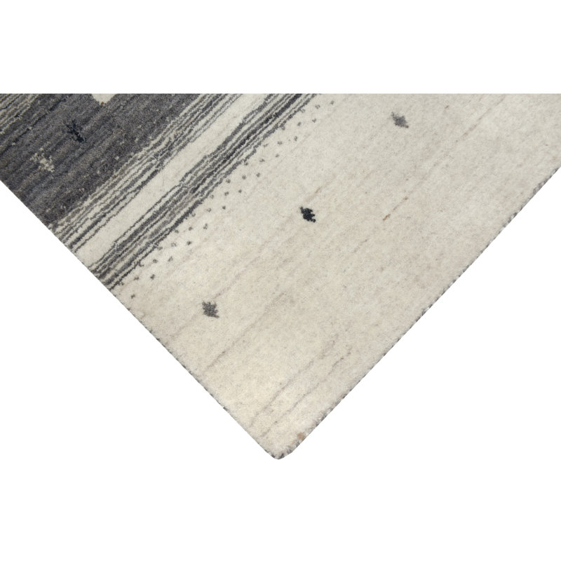 Hand Knotted Wool Striped Area Rug in Natural/Taupe/Gray, Runner 2'6" x 8'