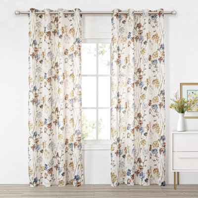 Rideaux en lin pour le salon à motifs floraux semi-diaphanes et décoratifs avec texture de style campagnard pour la salle à manger, adoucissent la vie privée, jaune, l 52 x L 84, paquet de 2
