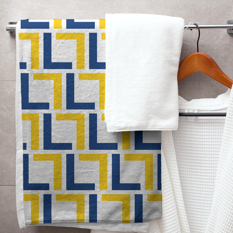 Bath Towel, White/Royal Blue/Gold