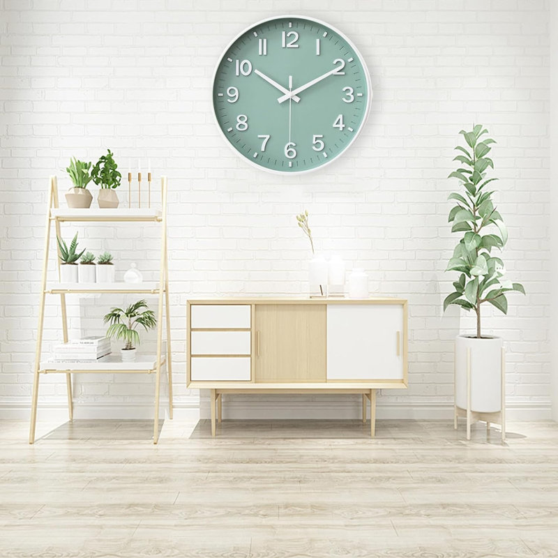 Horloge murale de 30 cm (12 pouces) à piles, silencieuse, sans tic-tac, verte et moderne
