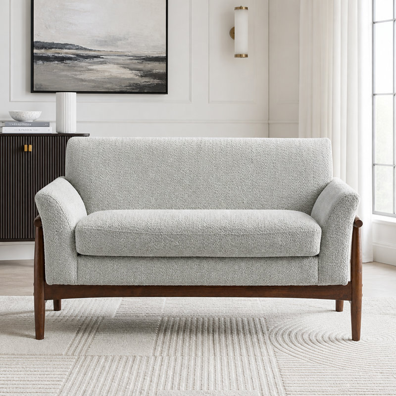 Upholstered 57.5 " Boucle Loveseat, Vert clair, boucle noyer