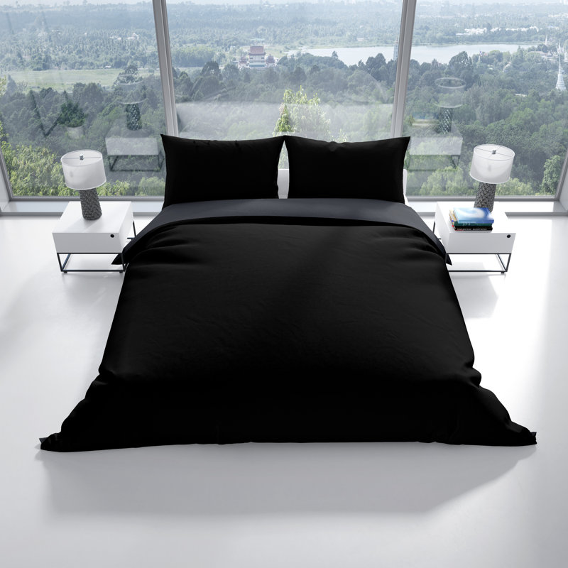 Raifa Cotton Flannel [EU ONLY] Duvet Cover Set Set, Black, 155 x 220 cm - 1 Pillowcase (80 x 80 cm)