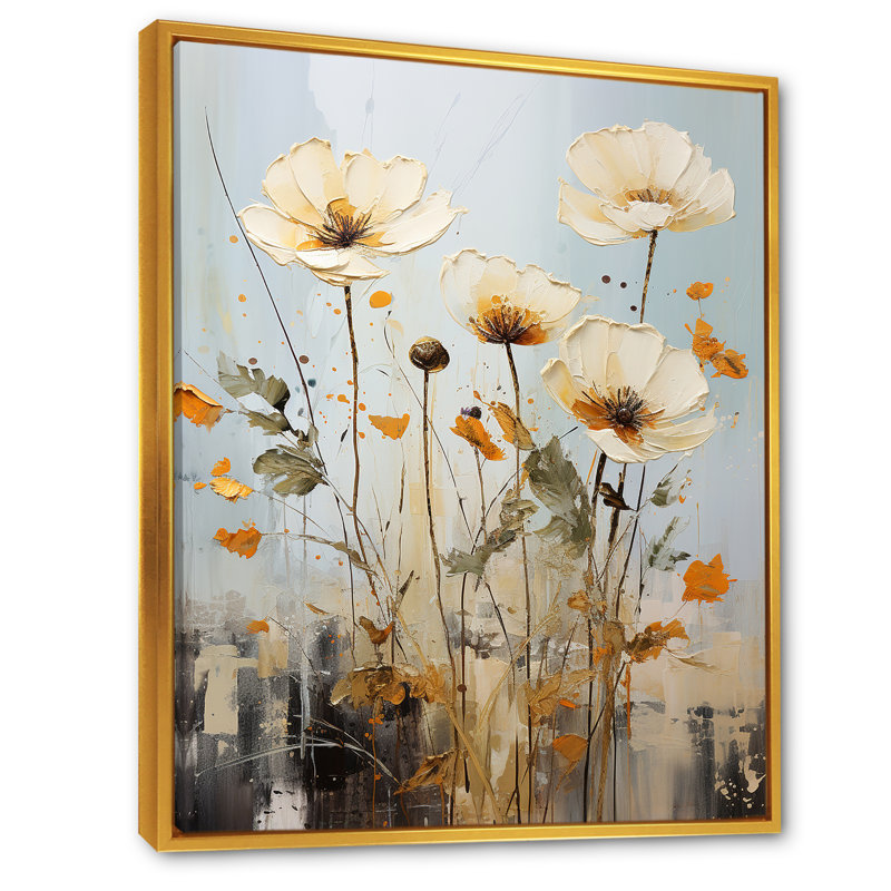 Minimalisme beige, fleurs sauvages et prairies, Cadre flottant doré, H 40 po x l 30 po