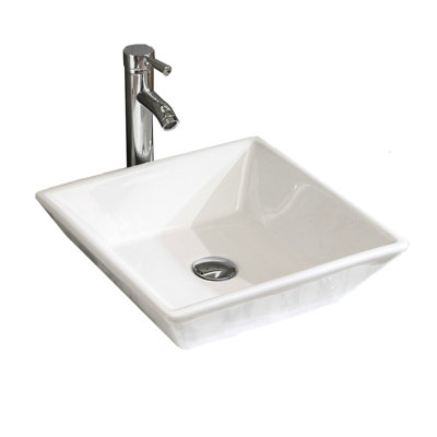 16.5" Square White Bathroom Vessel Sink, Drop- And Functionally Tested Porcelain Counter Bowl Easy Maintenance