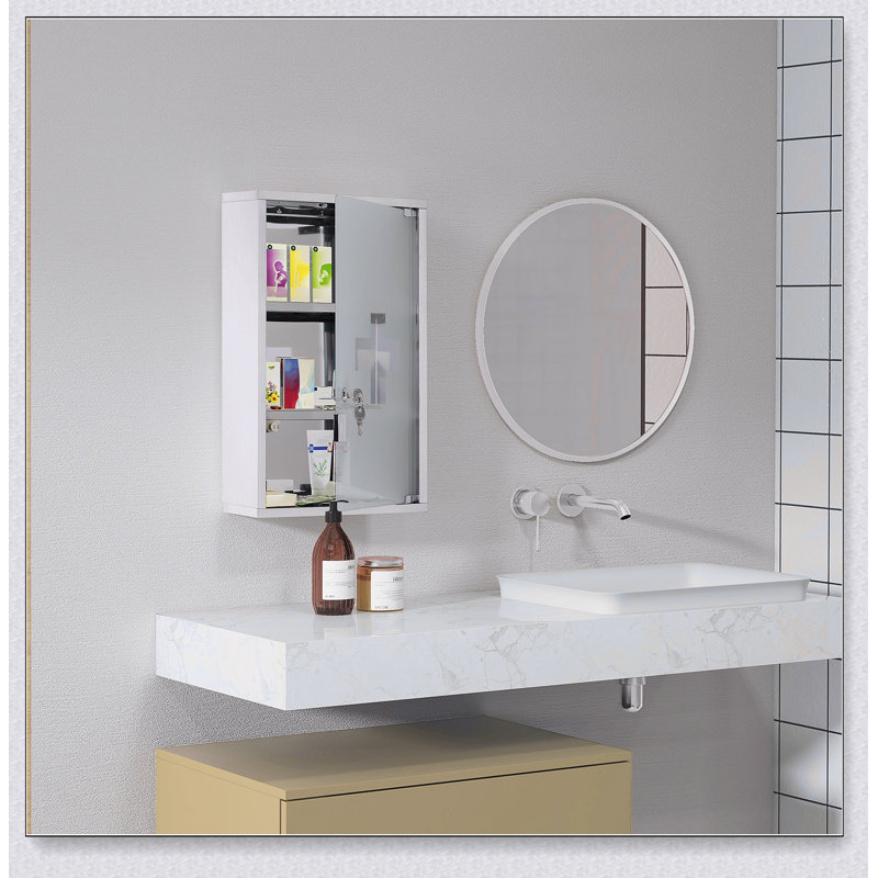 Armoire à pharmacie murale sécurisée avec trois étagères et mécanisme de verrouillage pour une organisation optimale du rangement de la salle de bain