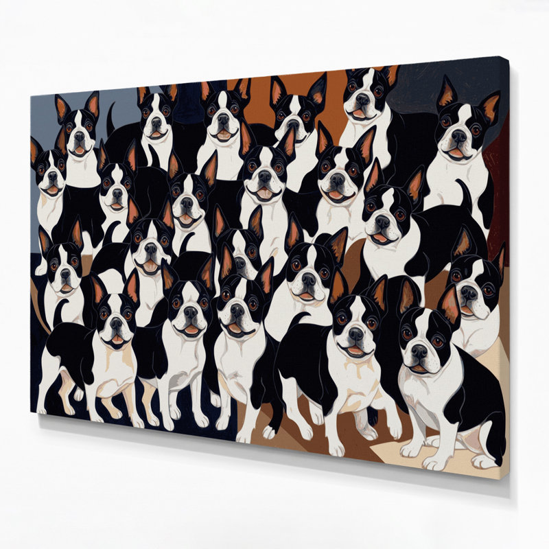 «Dogs Boston Terrier», art mural sur toile mauve, H 24 po x l 36 po