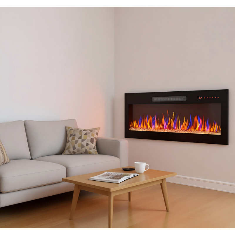 36'' Recessed & Wall Mounted Electric Fireplace, Thin Tempered Glass Fireplace W/ Timer, Adjustable Flame Color & Temp