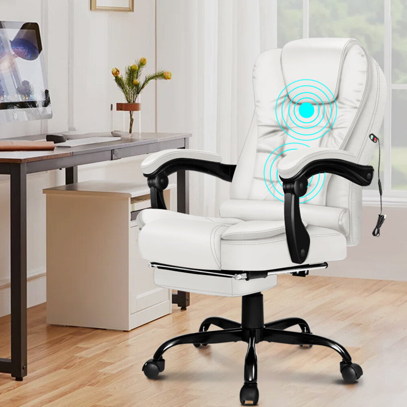Rebrilliant Executive Chair with Headrest, Faux Leather, White