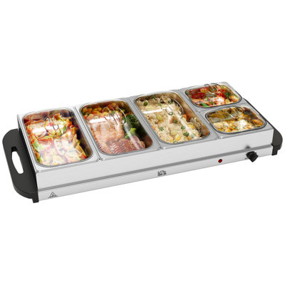 Electric Electric Food Warmer 5 Tray, 9.2L Buffet Server with Lids, Silver