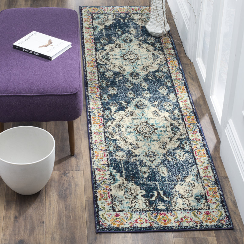 Almyra Oriental Area Rug, Runner 2'2" x 22', Light Blue/Fuchsia