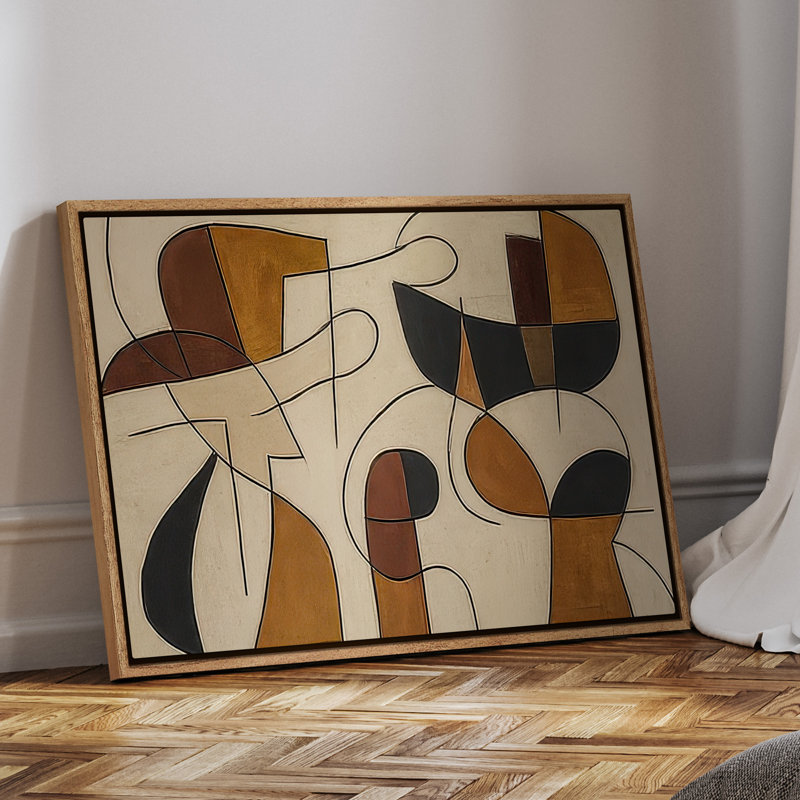 Framed Canvas Wall Art - Vintage Abstract Wall Prints for Bedroom - 24"x36", Natural